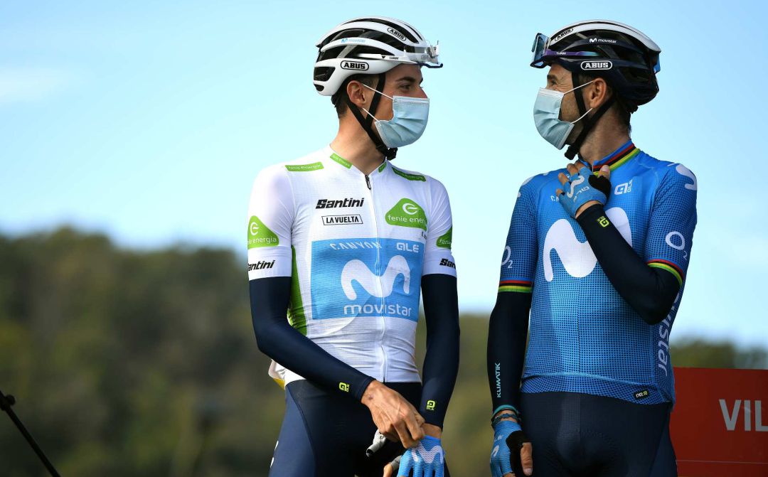 Enric Mas y Alejandro Valverde, en la Vuelta 2020. Enric Mas y Alejandro Valverde, en la Vuelta 2020.