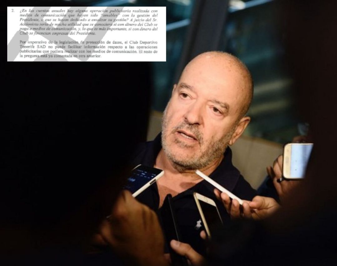 El presidente del Tenerife, Miguel Concepción, firma la respuesta remitida a determinados accionistas la semana pasada en un documento oficial del conjunto blanquiazul. El presidente del Tenerife, Miguel Concepción, firma la respuesta remitida a determinados accionistas la semana pasada en un documento oficial del conjunto blanquiazul.