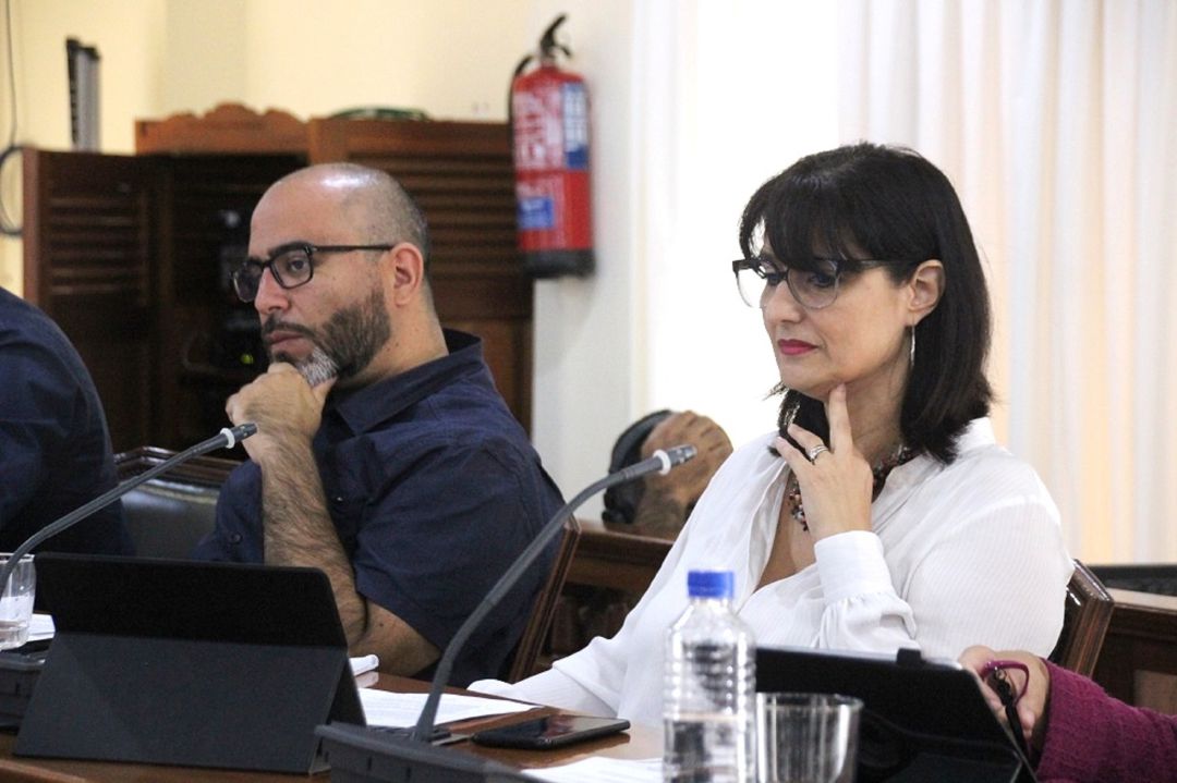 Leandro Delgado y Leticia Padilla, concejales de Lanzarote en Pie- Sí Podemos en un Pleno en Arrecife. Leandro Delgado y Leticia Padilla, concejales de Lanzarote en Pie- Sí Podemos en un Pleno en Arrecife.