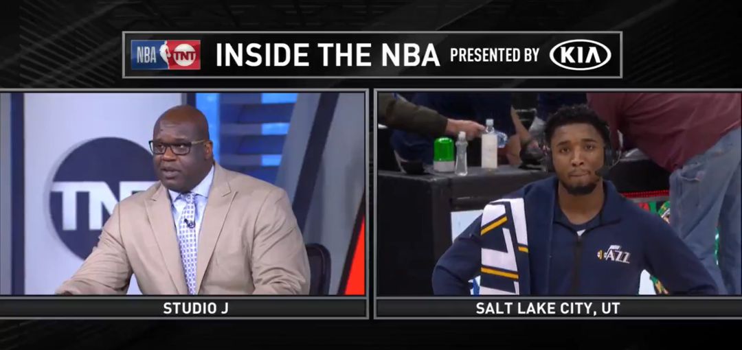 Shaquille O'Neal, en plena entrevista con Donovan Mitchell Shaquille O'Neal, en plena entrevista con Donovan Mitchell