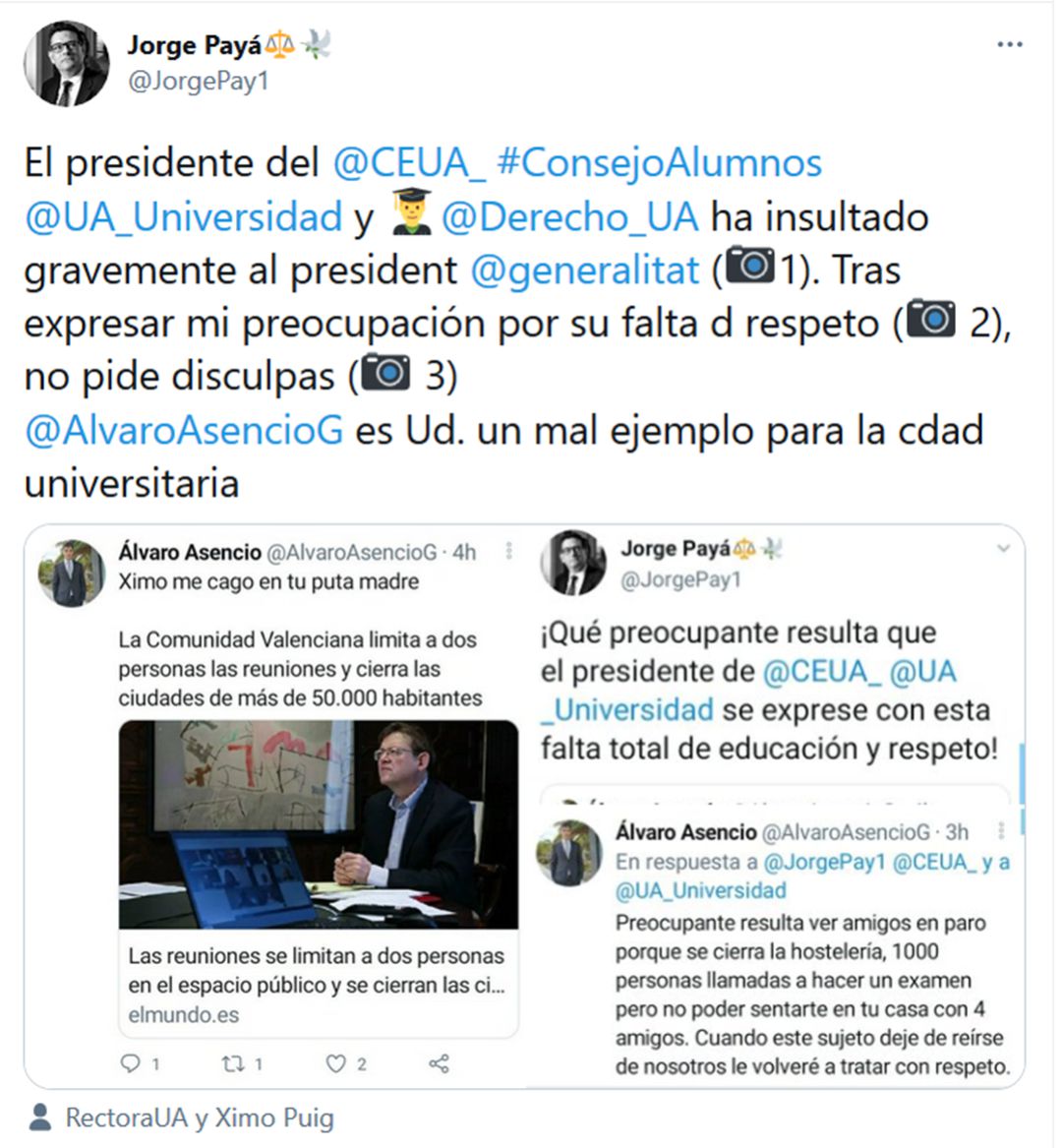 Imagen del tweet publicado por Álvaro Asencio y posteriormente borrado de la red social Imagen del tweet publicado por Álvaro Asencio y posteriormente borrado de la red social