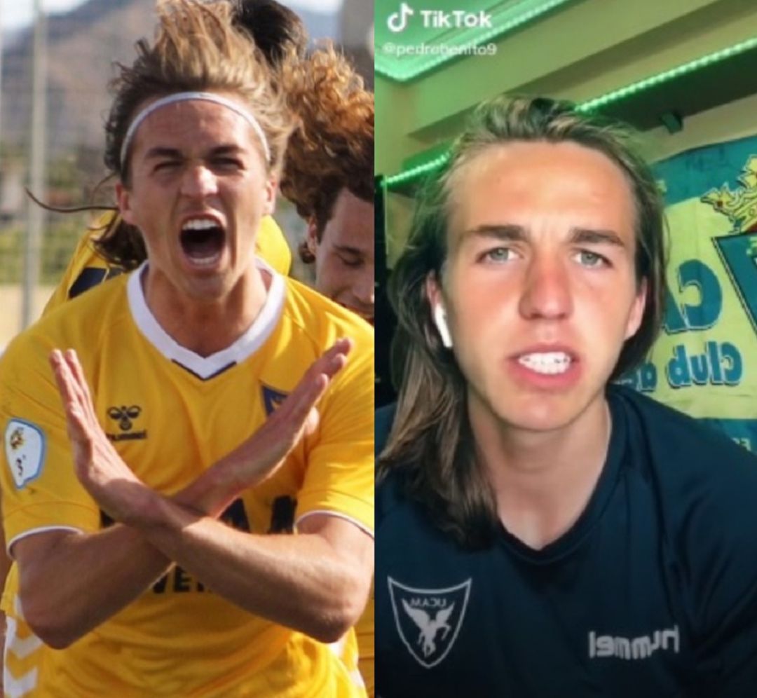Pedro Benito durante un partido y en su perfil de TikTok Pedro Benito durante un partido y en su perfil de TikTok