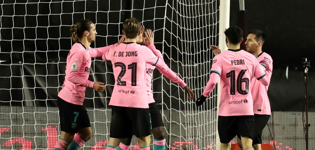 Los jugadores del Barça celebran un gol en Vallecas Los jugadores del Barça celebran un gol en Vallecas