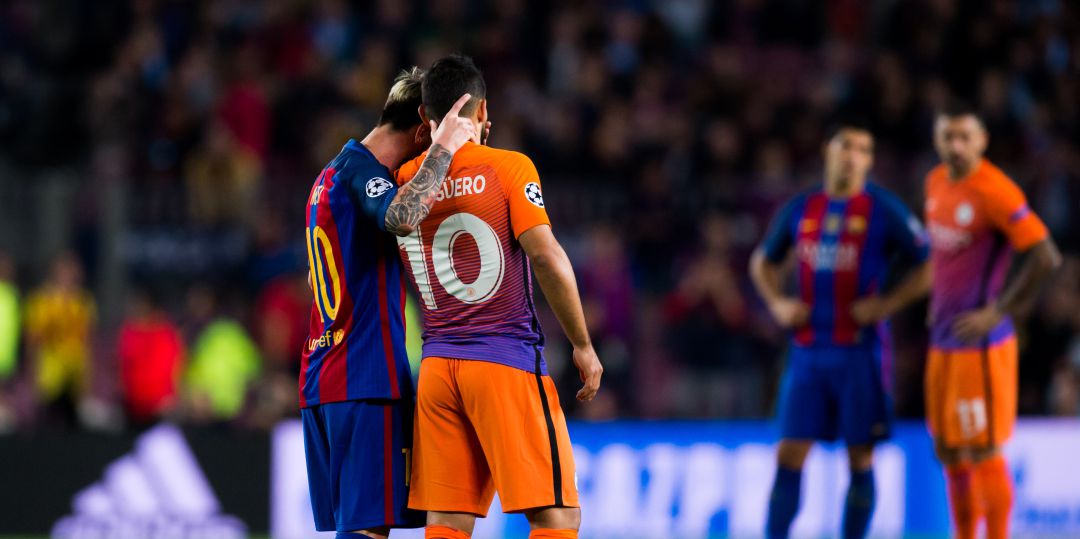 Messi y Agüero, durante un encuentro de Champions entre el Barcelona y el City Messi y Agüero, durante un encuentro de Champions entre el Barcelona y el City