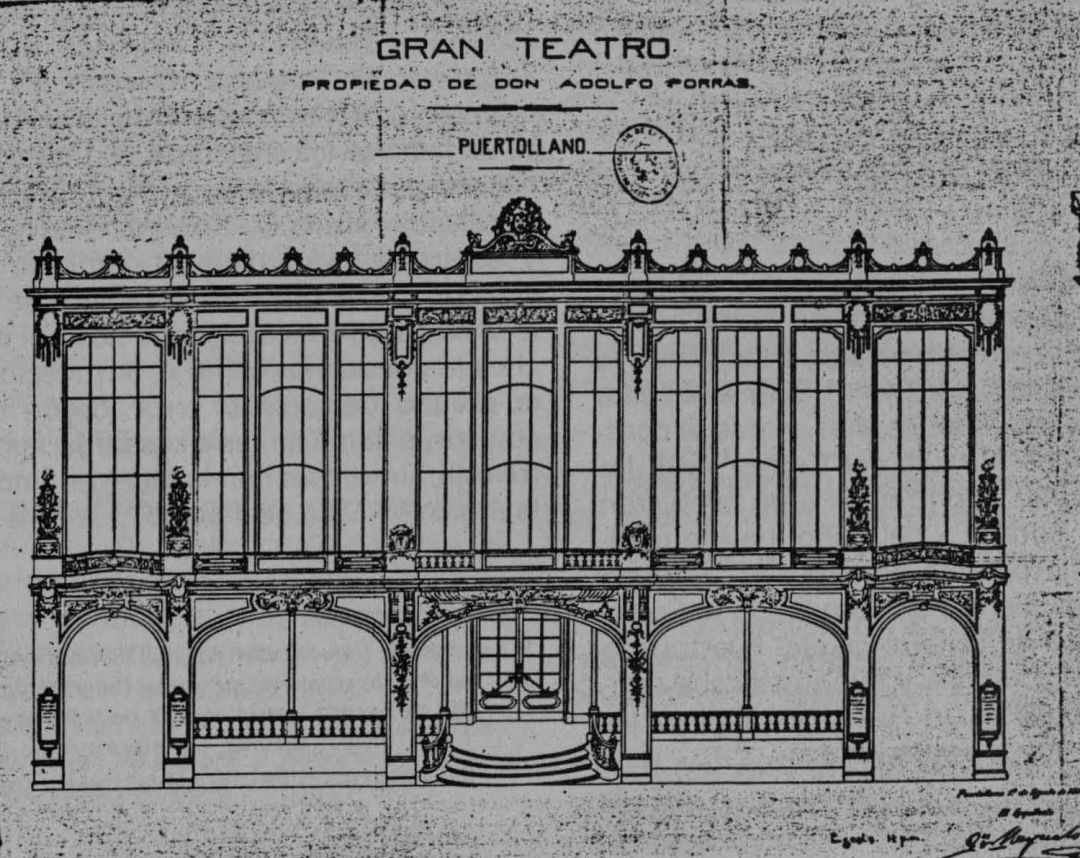 Plano de la fachada del Gran Teatro, que se levantaría sobre los restos del antiguo convento franciscano Plano de la fachada del Gran Teatro, que se levantaría sobre los restos del antiguo convento franciscano
