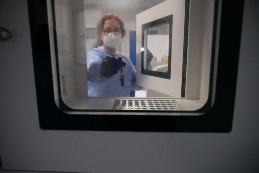 Una enfermera extrae de un frigorífico una dosis de la vacuna alemana Curevac para su ensayo clínico. Una enfermera extrae de un frigorífico una dosis de la vacuna alemana Curevac para su ensayo clínico.
