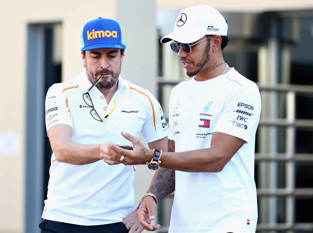 Fernando Alonso y Lewis Hamilton, en una imagen de noviembre de 2018. Fernando Alonso y Lewis Hamilton, en una imagen de noviembre de 2018.
