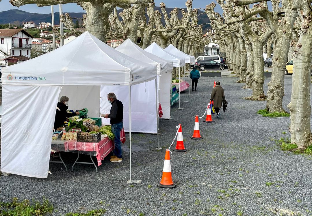 Puestos de venta de los baserritarras en la Azoka de los miércoles situada en la Alameda. Puestos de venta de los baserritarras en la Azoka de los miércoles situada en la Alameda.