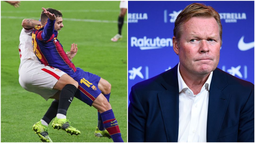 El posible penalti de Suso a Jordi Alba; y Koeman en una rueda de prensa El posible penalti de Suso a Jordi Alba; y Koeman en una rueda de prensa