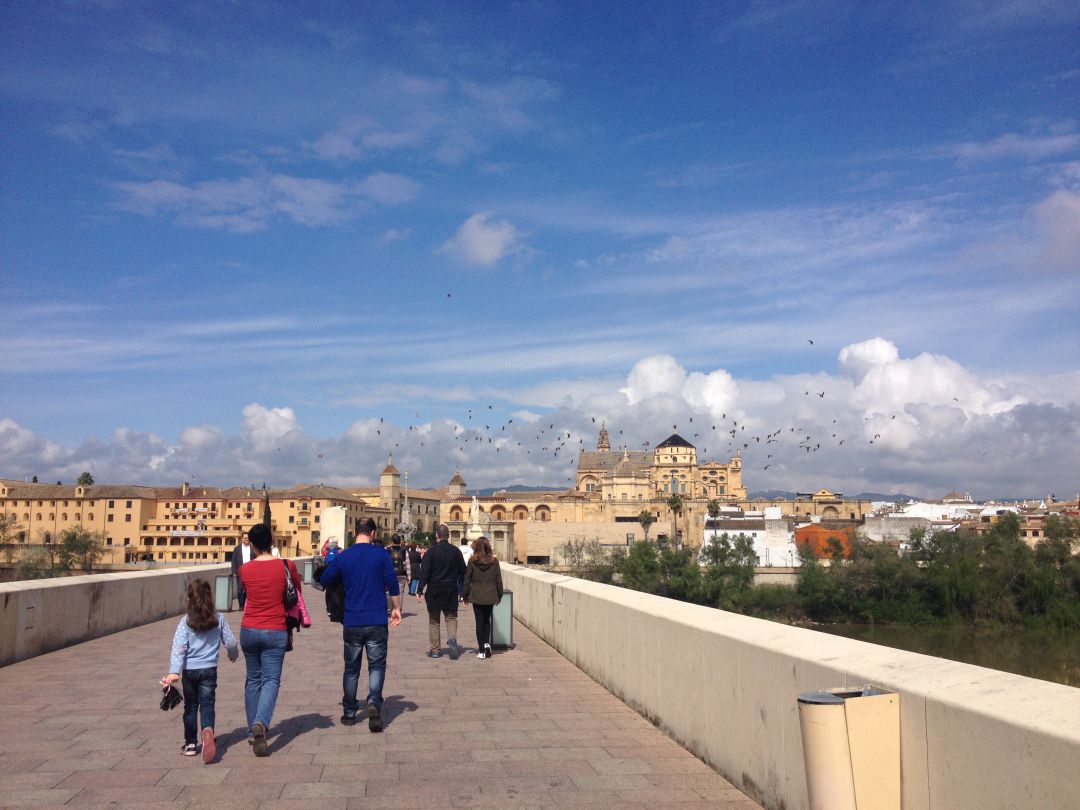 Panorámica de la Mezquita-Catedral de Córdoba desde el Puente Romano. Foto de archivo Panorámica de la Mezquita-Catedral de Córdoba desde el Puente Romano. Foto de archivo