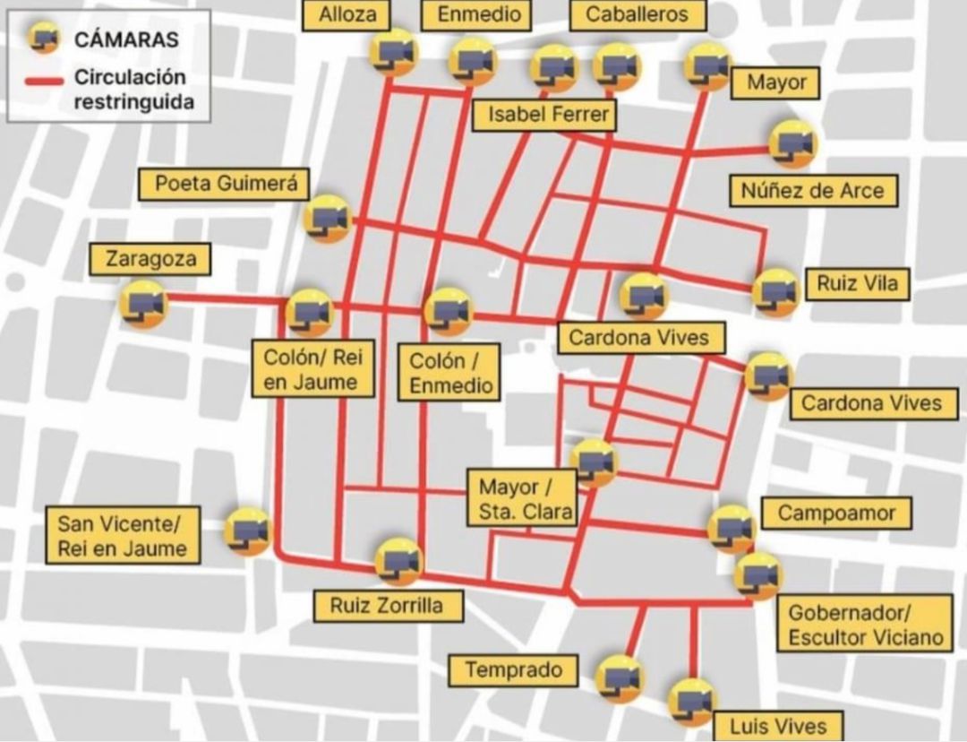 Plano del casco urbano de Castelló donde hay vigilancia de matrículas de vehículos Plano del casco urbano de Castelló donde hay vigilancia de matrículas de vehículos