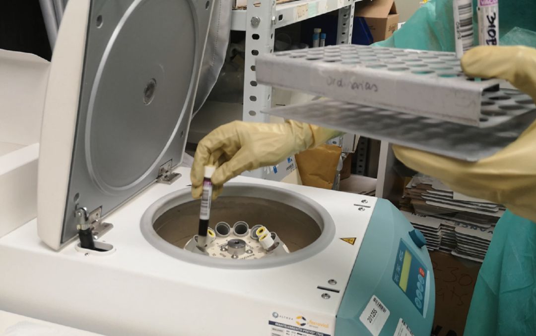 Sanitarios manipulan muestra de sangre Sanitarios manipulan muestra de sangre