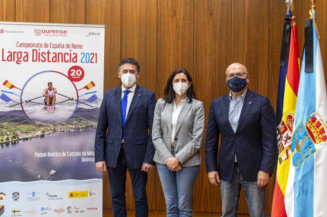 Avelino Pazos, alcalde de Castrelo de Miño, Asunción Loriente, presidenta da comisión xestora da federación española de remo e Manuel Baltar, presidente da Deputación de Ourense, na presentación do Campionato de España de Remo de Longa Distancia Avelino Pazos, alcalde de Castrelo de Miño, Asunción Loriente, presidenta da comisión xestora da federación española de remo e Manuel Baltar, presidente da Deputación de Ourense, na presentación do Campionato de España de Remo de Longa Distancia