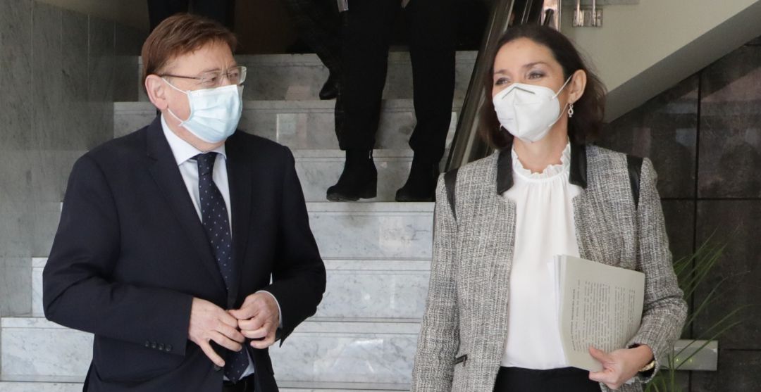 Imagen de la ministra Reyes Maroto con el president de la Generalitat, Ximo Puig Imagen de la ministra Reyes Maroto con el president de la Generalitat, Ximo Puig
