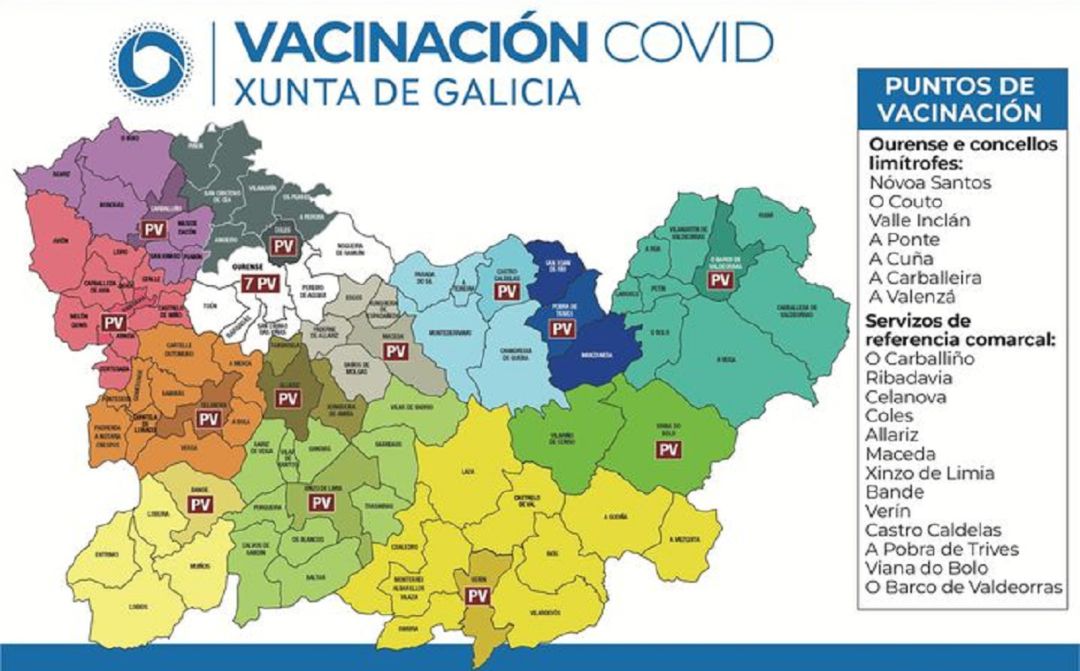 Mapa de los centros que se usarán como puntos de vacunación Mapa de los centros que se usarán como puntos de vacunación