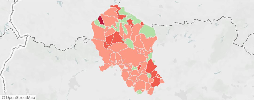 Mapa de la provincia de Córdoba escalado por colores según la tasa de incidencia acumulada en los últimos 14 días Mapa de la provincia de Córdoba escalado por colores según la tasa de incidencia acumulada en los últimos 14 días