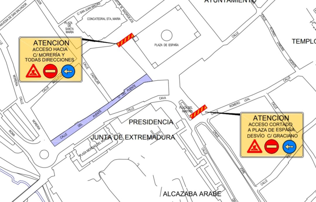 Plano de los cortes de tráfico por las obras de la calle el Puente Plano de los cortes de tráfico por las obras de la calle el Puente