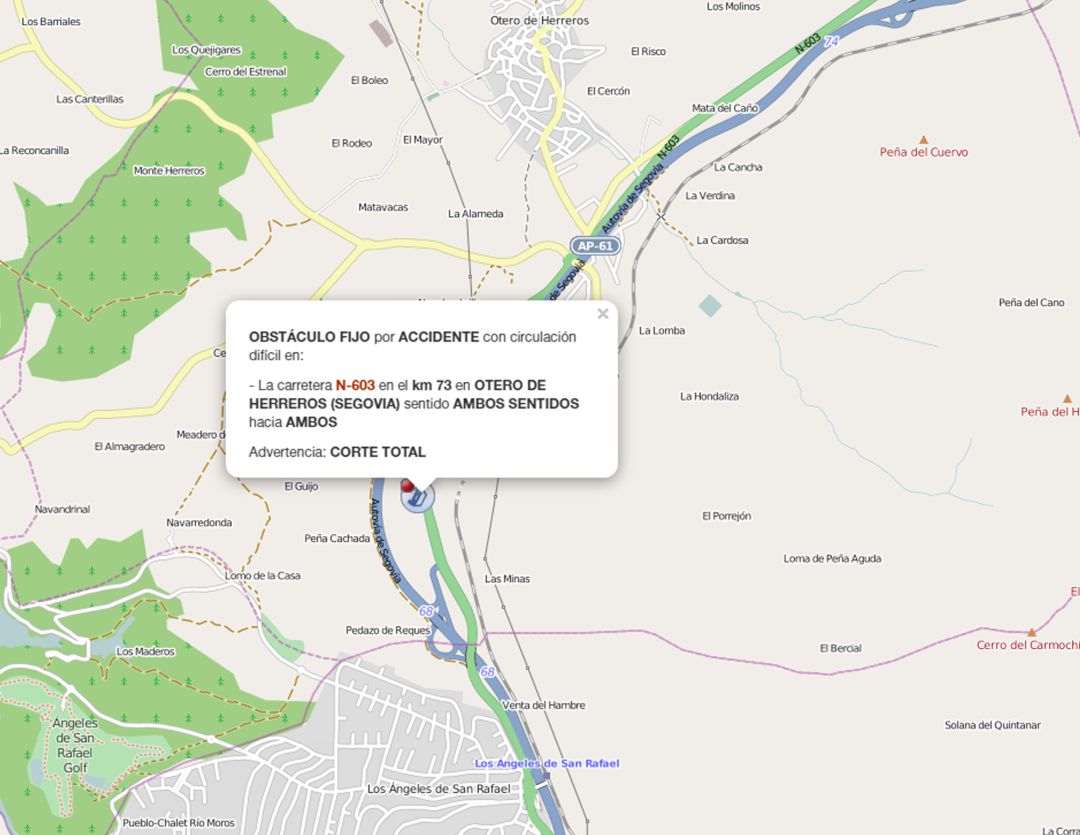 Información de la ubicación del accidente en la web de DGT Información de la ubicación del accidente en la web de DGT