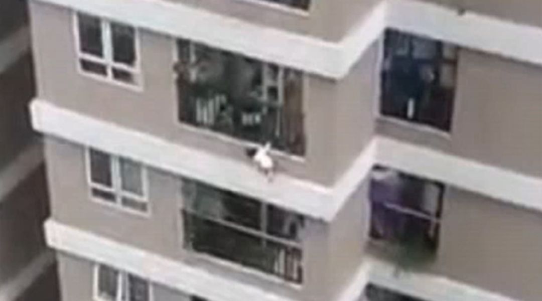 Momento en el que la pequeña se cae desde un 12ª piso Momento en el que la pequeña se cae desde un 12ª piso