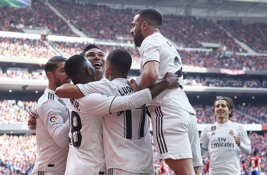 El Real Madrid celebra su único triunfo hasta la fecha en el Wanda Metropolitano El Real Madrid celebra su único triunfo hasta la fecha en el Wanda Metropolitano