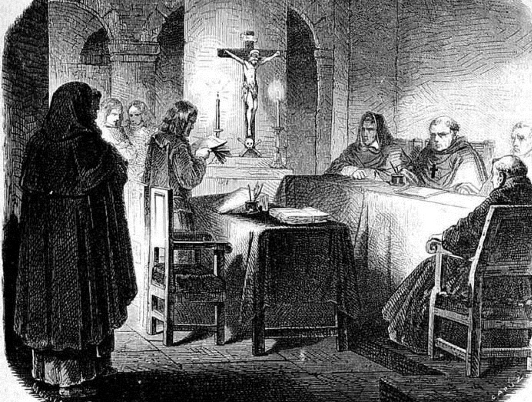 Ilustración de Capuz sobre el tribunal de la Inquisición. Ilustración de Capuz sobre el tribunal de la Inquisición.
