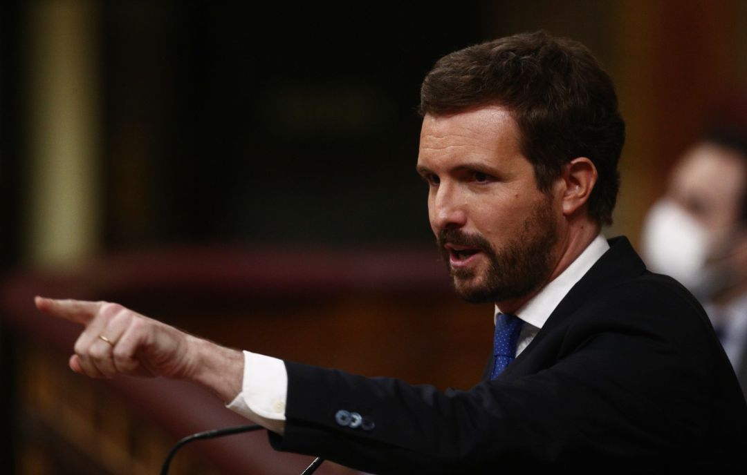 El líder del PP, Pablo Casado, interviene durante una sesión de Control al Gobierno en el Congreso de los Diputados El líder del PP, Pablo Casado, interviene durante una sesión de Control al Gobierno en el Congreso de los Diputados