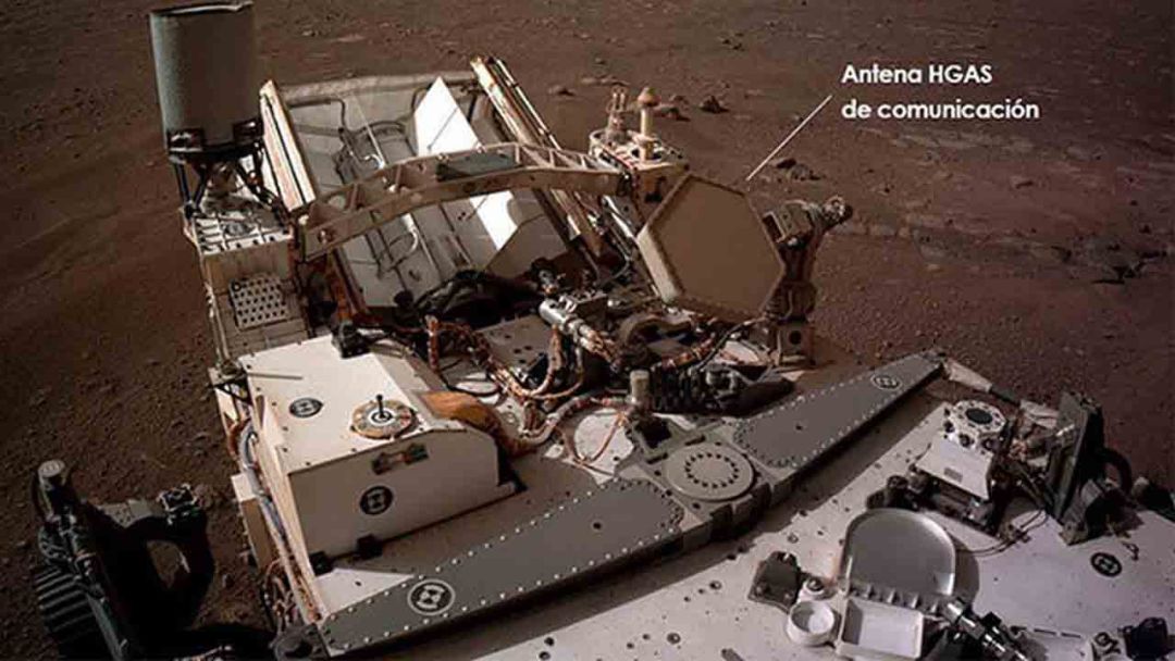 La antena española HGAS del rover Perseverance, que permite la comunicación directa Marte-Tierra para el envío de datos e imágenes y la recepción de comandos, está funcionando correctamente y a pleno rendimiento en el planeta rojo, asegura el Ministerio de Ciencia e Innovación. La antena española HGAS del rover Perseverance, que permite la comunicación directa Marte-Tierra para el envío de datos e imágenes y la recepción de comandos, está funcionando correctamente y a pleno rendimiento en el planeta rojo, asegura el Ministerio de Ciencia e Innovación.