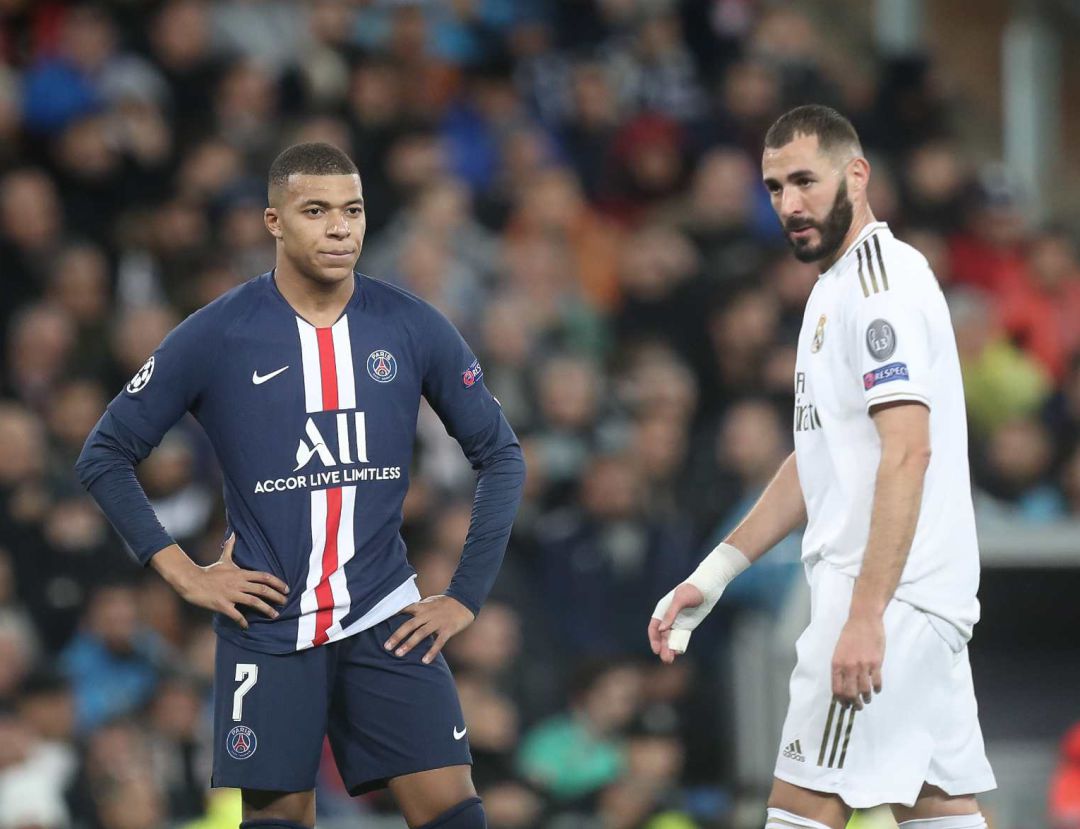Mbappé y Benzema, en un partido entre el PSG y el Real Madrid. Mbappé y Benzema, en un partido entre el PSG y el Real Madrid.