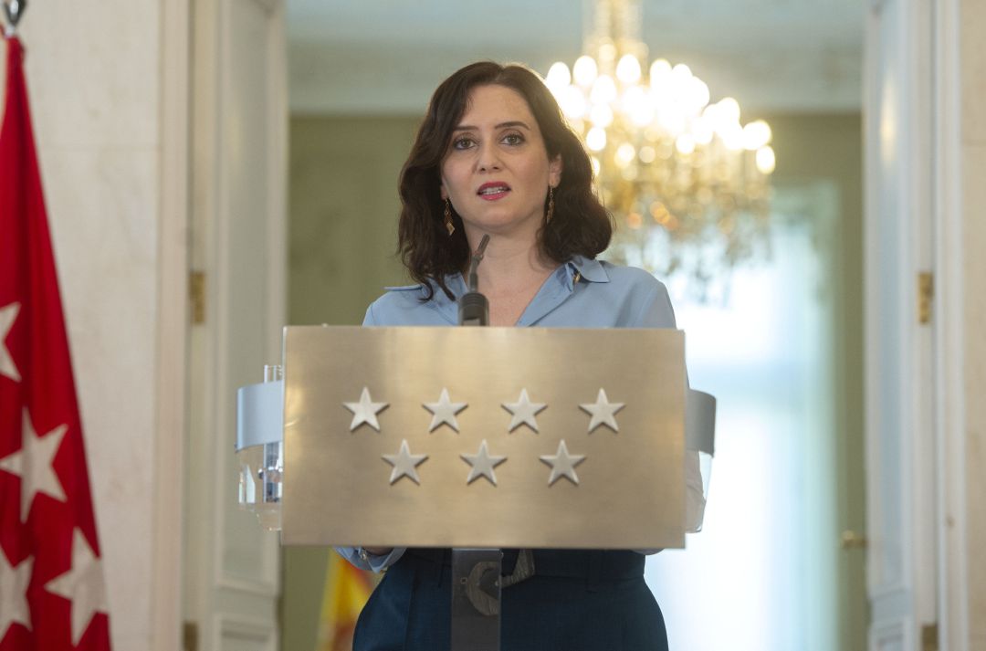 La presidenta de la Comunidad de Madrid, Isabel Díaz Ayuso, comparece en rueda de prensa en la sede regional, tras el anuncio de elecciones para el próximo 4 de mayo La presidenta de la Comunidad de Madrid, Isabel Díaz Ayuso, comparece en rueda de prensa en la sede regional, tras el anuncio de elecciones para el próximo 4 de mayo