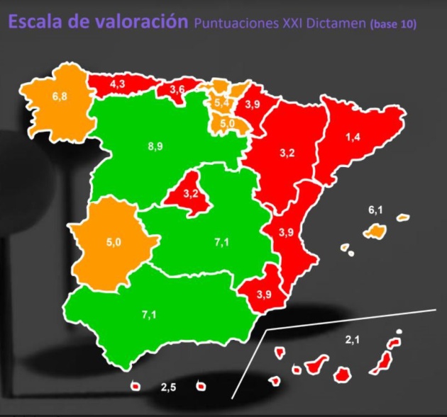 Mapa con la nota obtenida por la cada Comunidad en Atención a la Dependencia Mapa con la nota obtenida por la cada Comunidad en Atención a la Dependencia