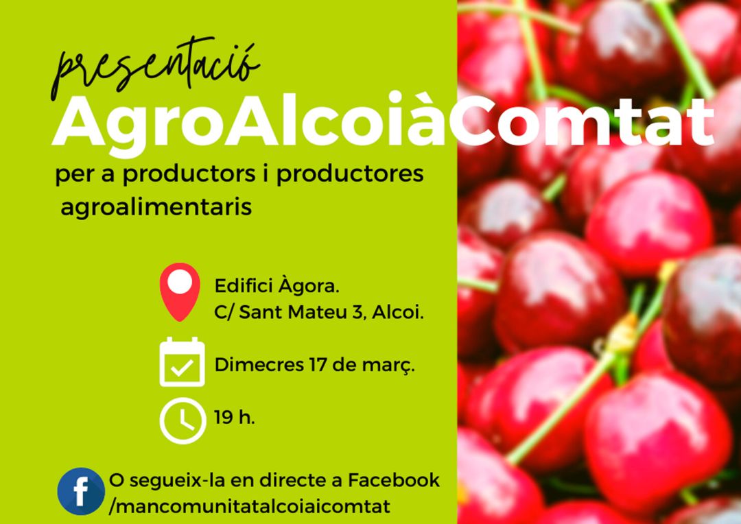 La Mancomunitat i FEDAC conviden a les productores i productors a la presentació d'AgroAlcoiàComtat. La Mancomunitat i FEDAC conviden a les productores i productors a la presentació d'AgroAlcoiàComtat.