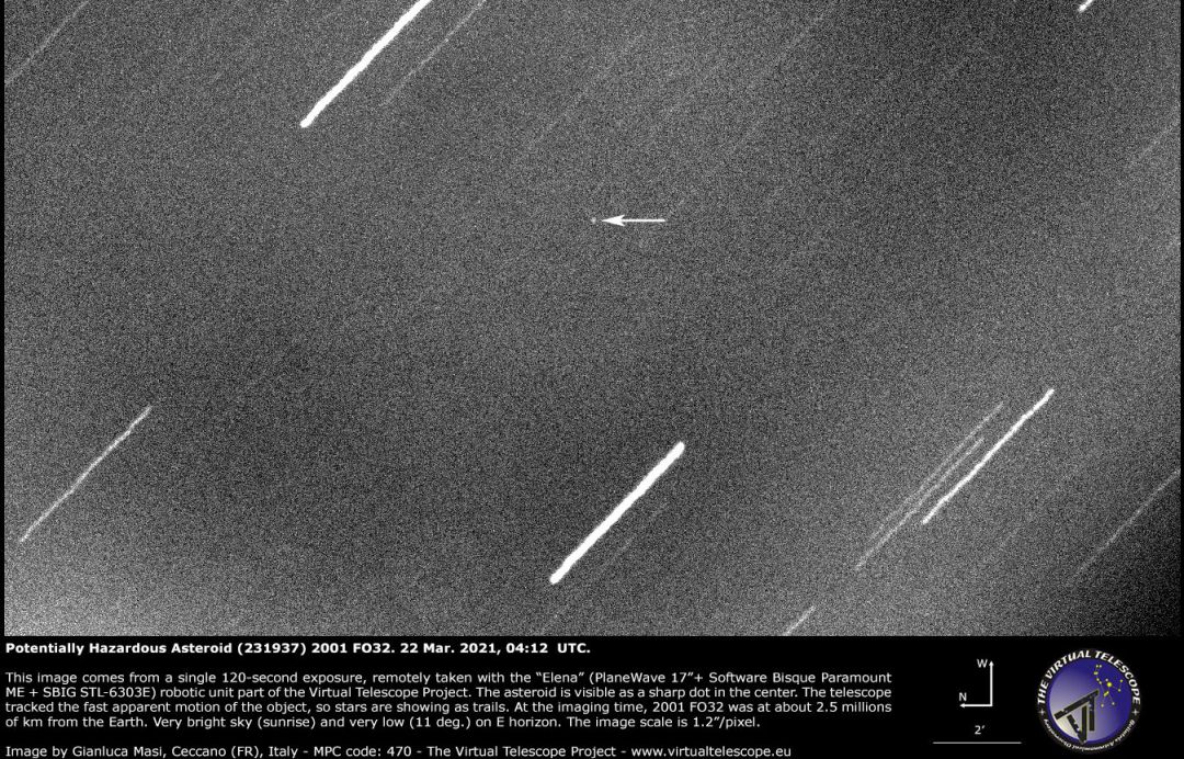 Imagen tomada del Asteroide 2001 FO32. Imagen tomada del Asteroide 2001 FO32.