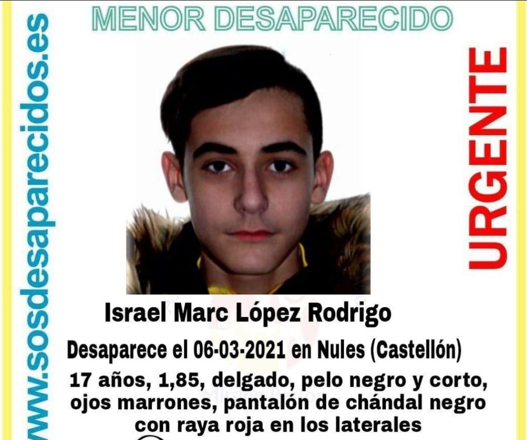Imagen publicada en las redes sociales de Sosdesaparecidos para denunciar la desaparición del menor Imagen publicada en las redes sociales de Sosdesaparecidos para denunciar la desaparición del menor