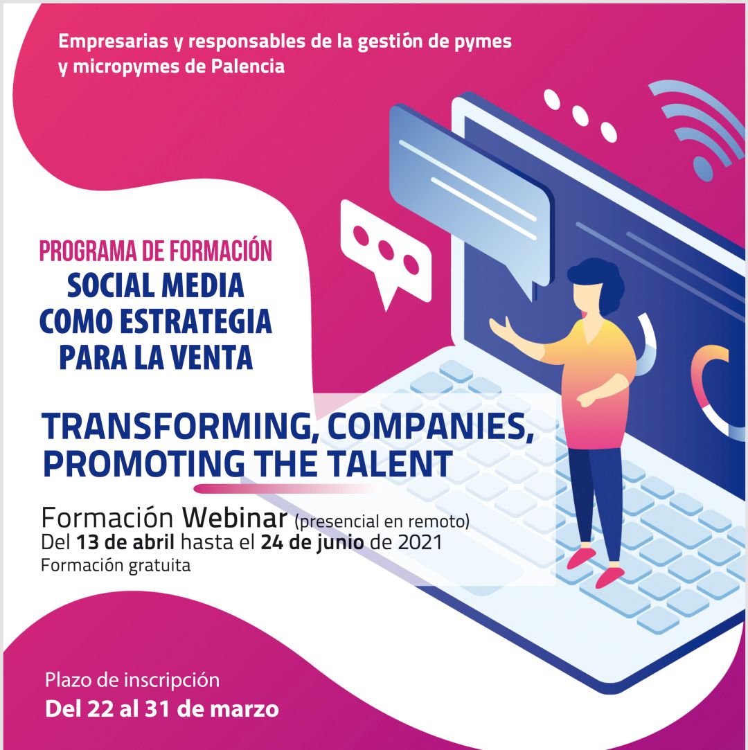 La Diputación de Palencia organiza un curso dirigido a las autónomas y las empresarias de pymes sobre el uso de redes sociales para potenciar las ventas
La Diputación de Palencia organiza un curso dirigido a las autónomas y las empresarias de pymes sobre el uso de redes sociales para potenciar las ventas