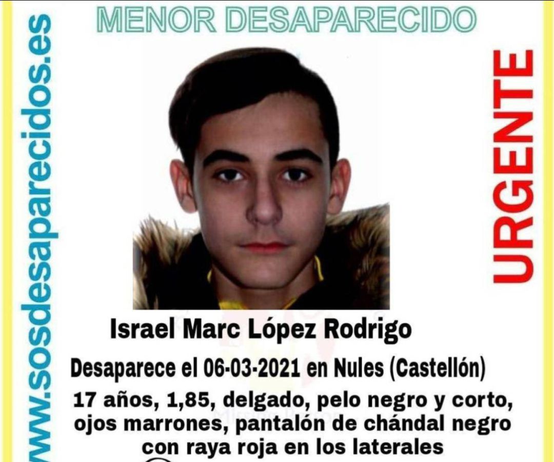 Imagen publicada en las redes sociales de Sosdesaparecidos para denunciar la desaparición del menor Imagen publicada en las redes sociales de Sosdesaparecidos para denunciar la desaparición del menor