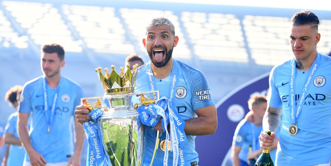 Sergio Agüero, durante la celebración de la última Premier conquistada por el City Sergio Agüero, durante la celebración de la última Premier conquistada por el City