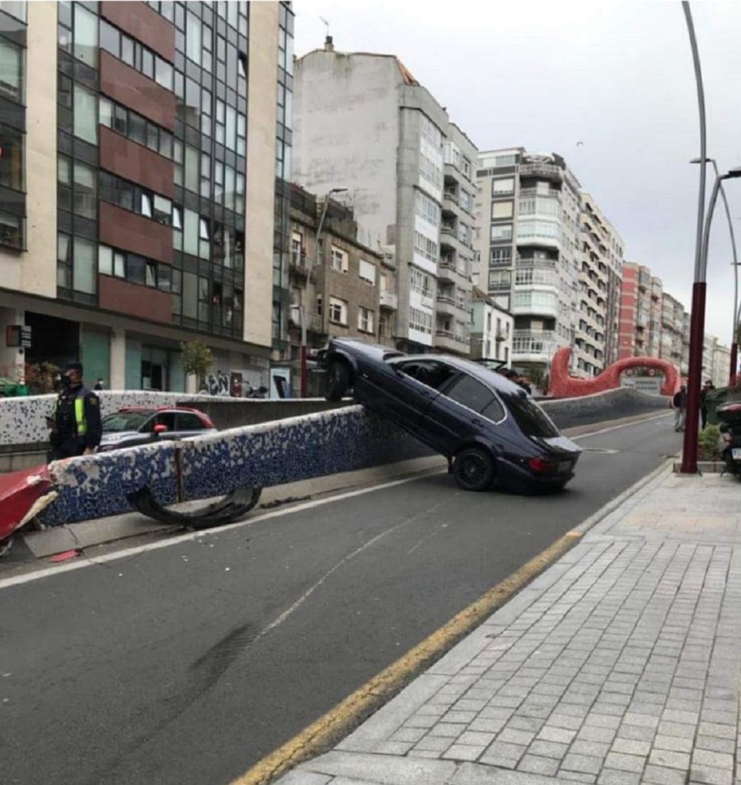 El coche accidentado en Gregorio Espino El coche accidentado en Gregorio Espino