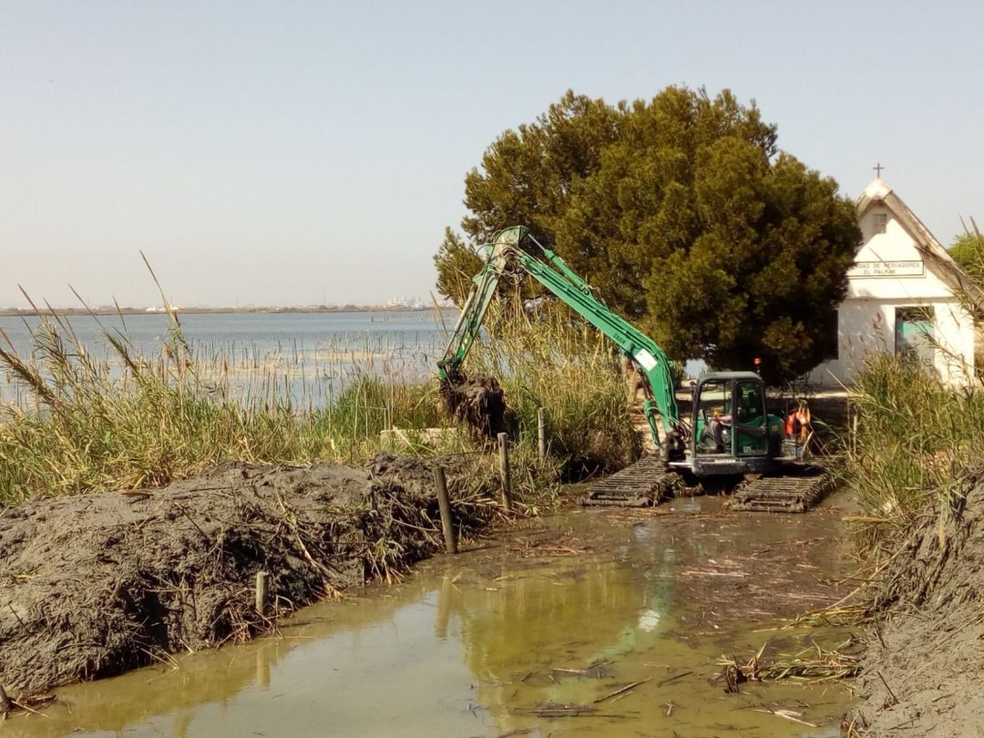 Tareas de dragado en el acceso alrededor de la Barraca de los Pescadores que ha llevado a cabo el consistorio esta semana. Tareas de dragado en el acceso alrededor de la Barraca de los Pescadores que ha llevado a cabo el consistorio esta semana.