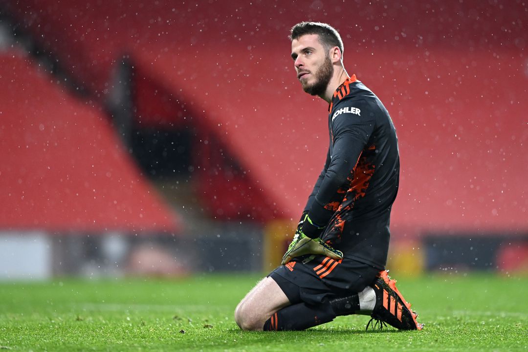 David de Gea, arrodillado en el césped de Old Trafford David de Gea, arrodillado en el césped de Old Trafford