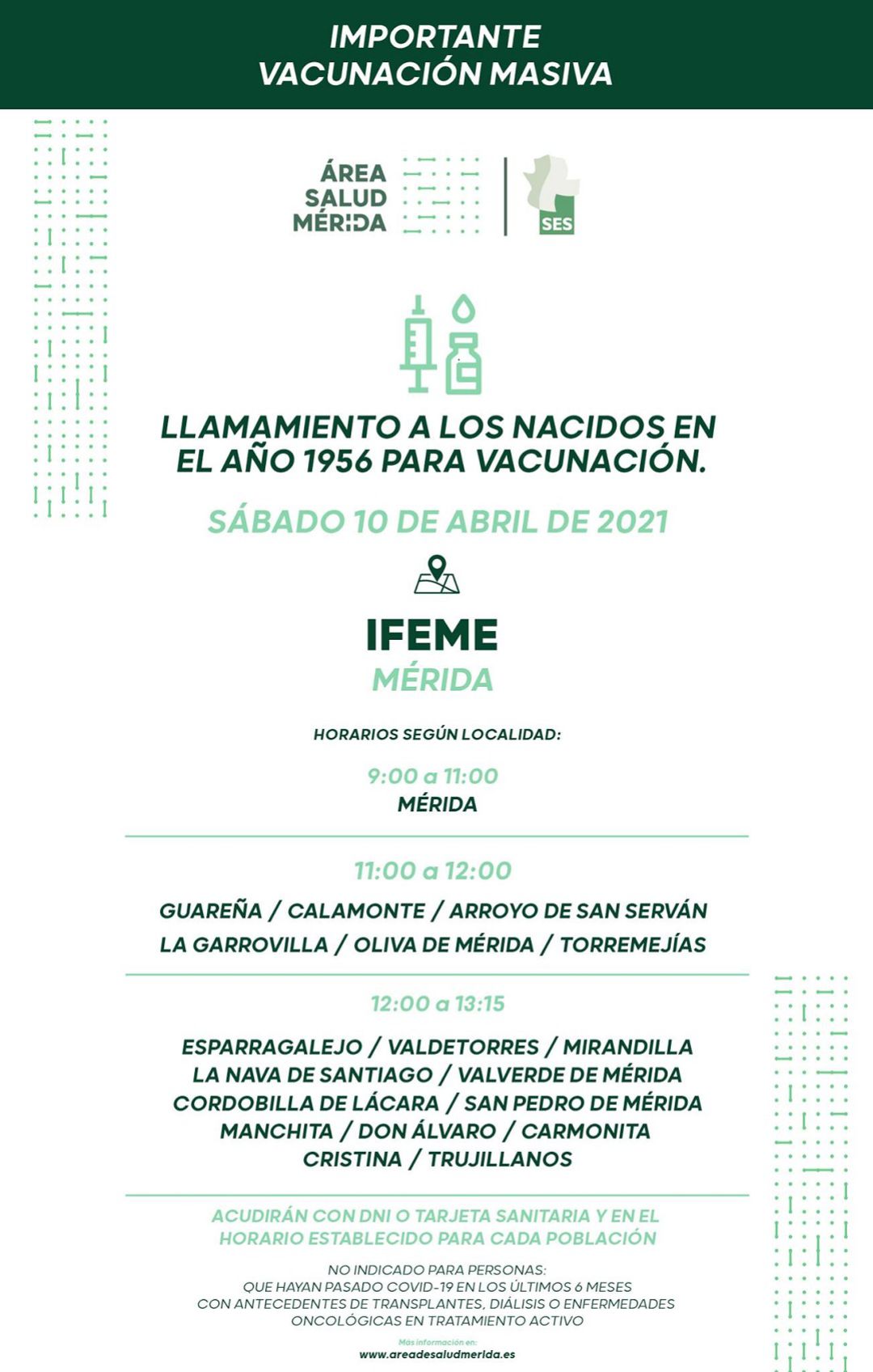 Cronograma de la jornada de vacunación en IFEME Cronograma de la jornada de vacunación en IFEME