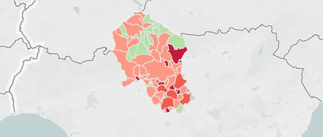 Mapa de tasa de incidencia acumulada de contagios elaborado por el IECA Mapa de tasa de incidencia acumulada de contagios elaborado por el IECA