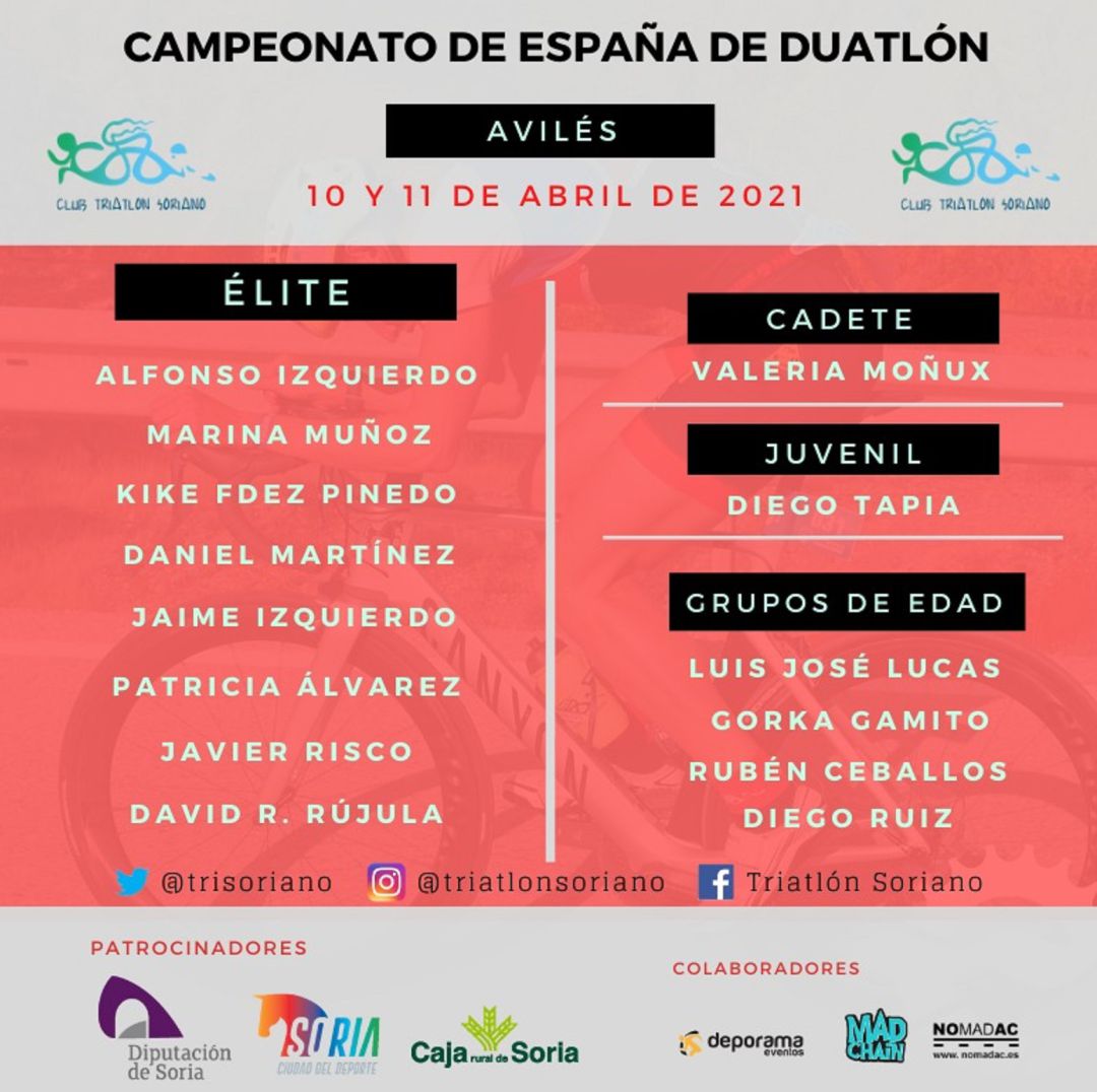 14 duatletas del Triatlón Soriano acuden al Nacional de Duatlón de Avilés. 14 duatletas del Triatlón Soriano acuden al Nacional de Duatlón de Avilés.
