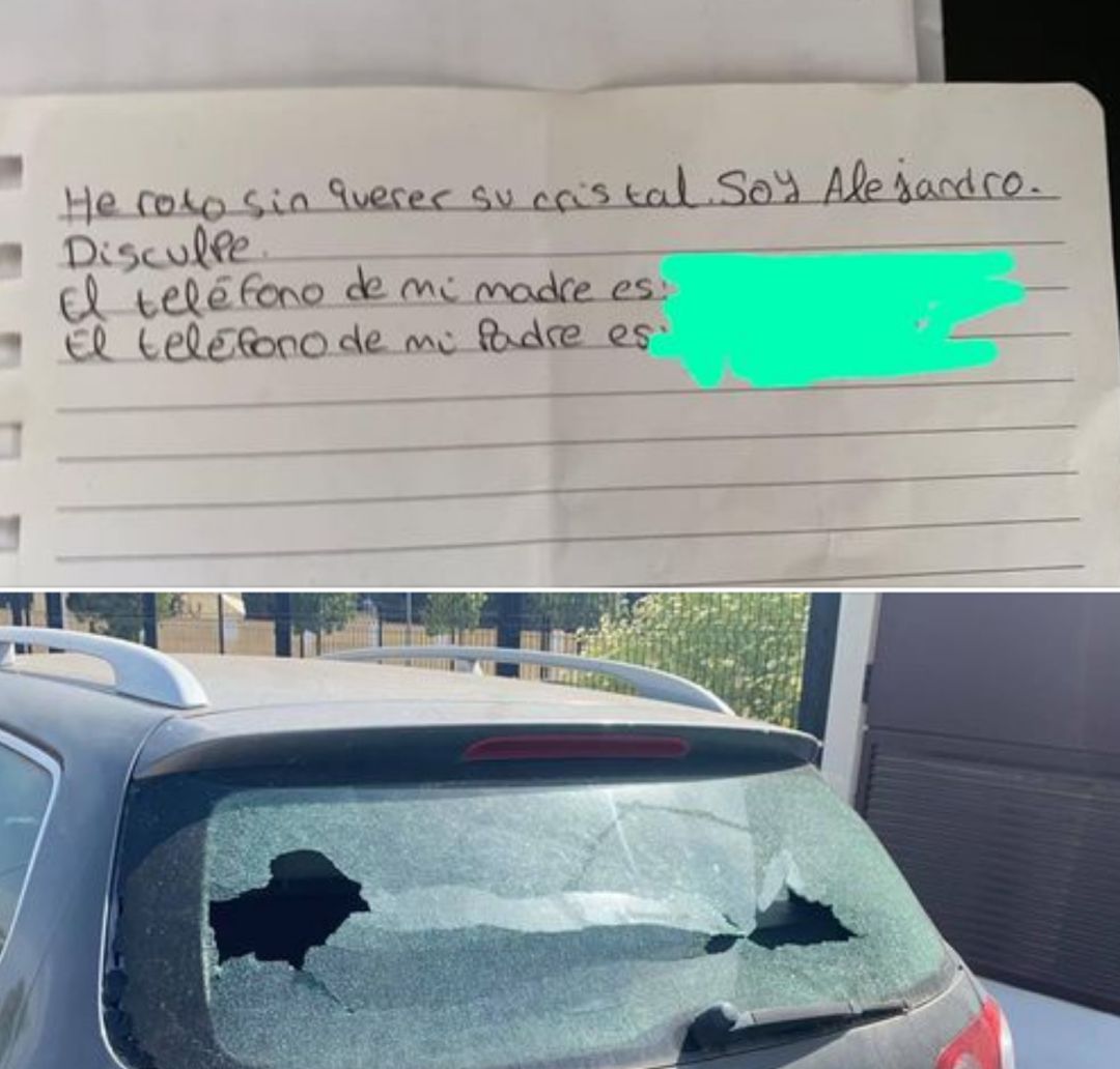 La enternecedora historia de un niño que rompe la luna de un coche y deja una nota al conductor. La enternecedora historia de un niño que rompe la luna de un coche y deja una nota al conductor.