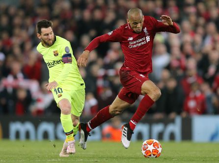 Fabinho, del Liverpool y Messi, del Barça, durante un partido de semifinales de la Champions el 7 de mayo de 2019. Fabinho, del Liverpool y Messi, del Barça, durante un partido de semifinales de la Champions el 7 de mayo de 2019.