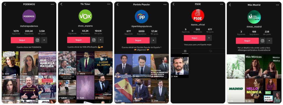 Los perfiles de Tik Tok de los principales partidos de las elecciones del 4M Los perfiles de Tik Tok de los principales partidos de las elecciones del 4M