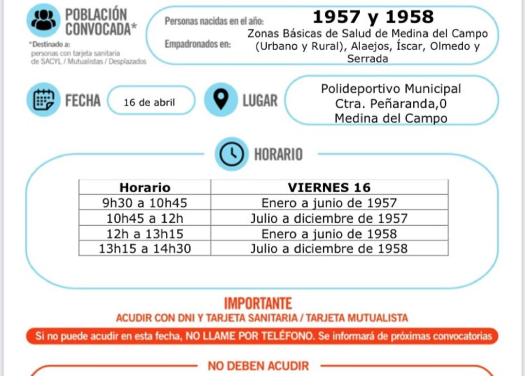 Se ha publicado el horario de la segunda jornada de vacunas de esta semana en Medina del Campo Se ha publicado el horario de la segunda jornada de vacunas de esta semana en Medina del Campo