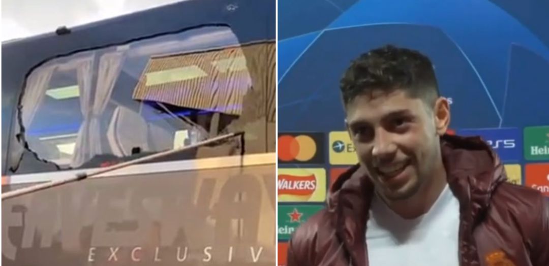 El autobús del Real Madrid quedó así El autobús del Real Madrid quedó así