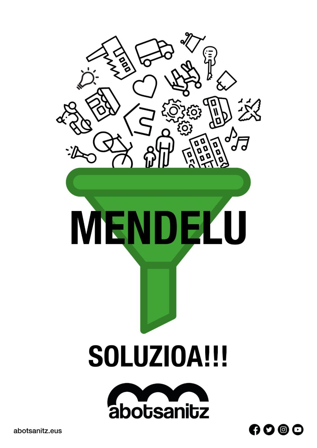 Cartel que simboliza el embudo de Mendelu en materia de movilidad y que se ha colocado en diferentes puntos. Cartel que simboliza el embudo de Mendelu en materia de movilidad y que se ha colocado en diferentes puntos.