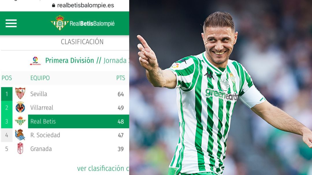 Una captura de pantalla de la web del Betis; y Joaquín, en un partido con el equipo Una captura de pantalla de la web del Betis; y Joaquín, en un partido con el equipo