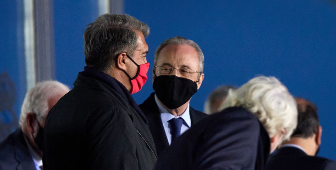 Florentino Perez y Joan Laporta, durante el último Clásico celebrado en Valdebebas Florentino Perez y Joan Laporta, durante el último Clásico celebrado en Valdebebas